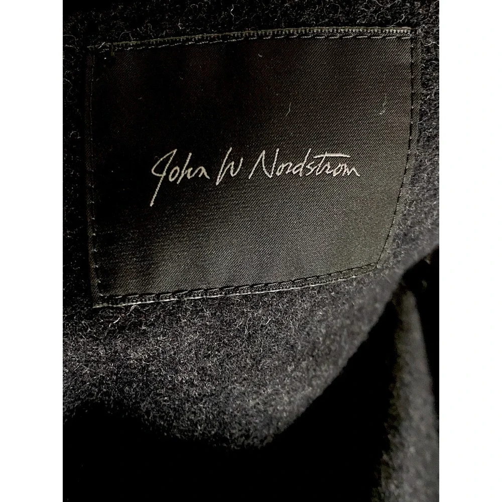 John W. Nordstrom Loro Piana Storm System Wool Topcoat Overcoat 46R Black Italy